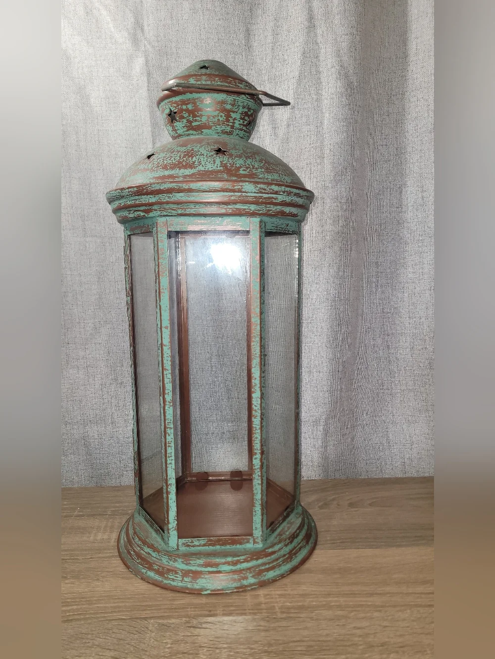 Distressed Turquoise Metal Lantern Large 20